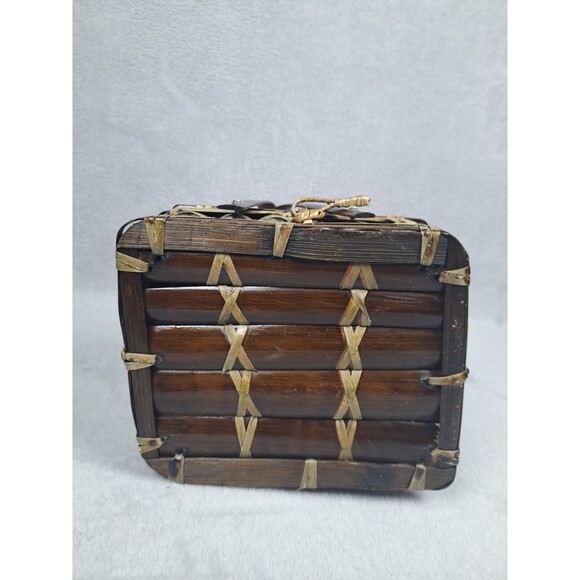 Vintage Bamboo Treasure Chest Mini Picnic Basket Purse 7x7x6 inches Keep-Sake - Picture 6 of 15